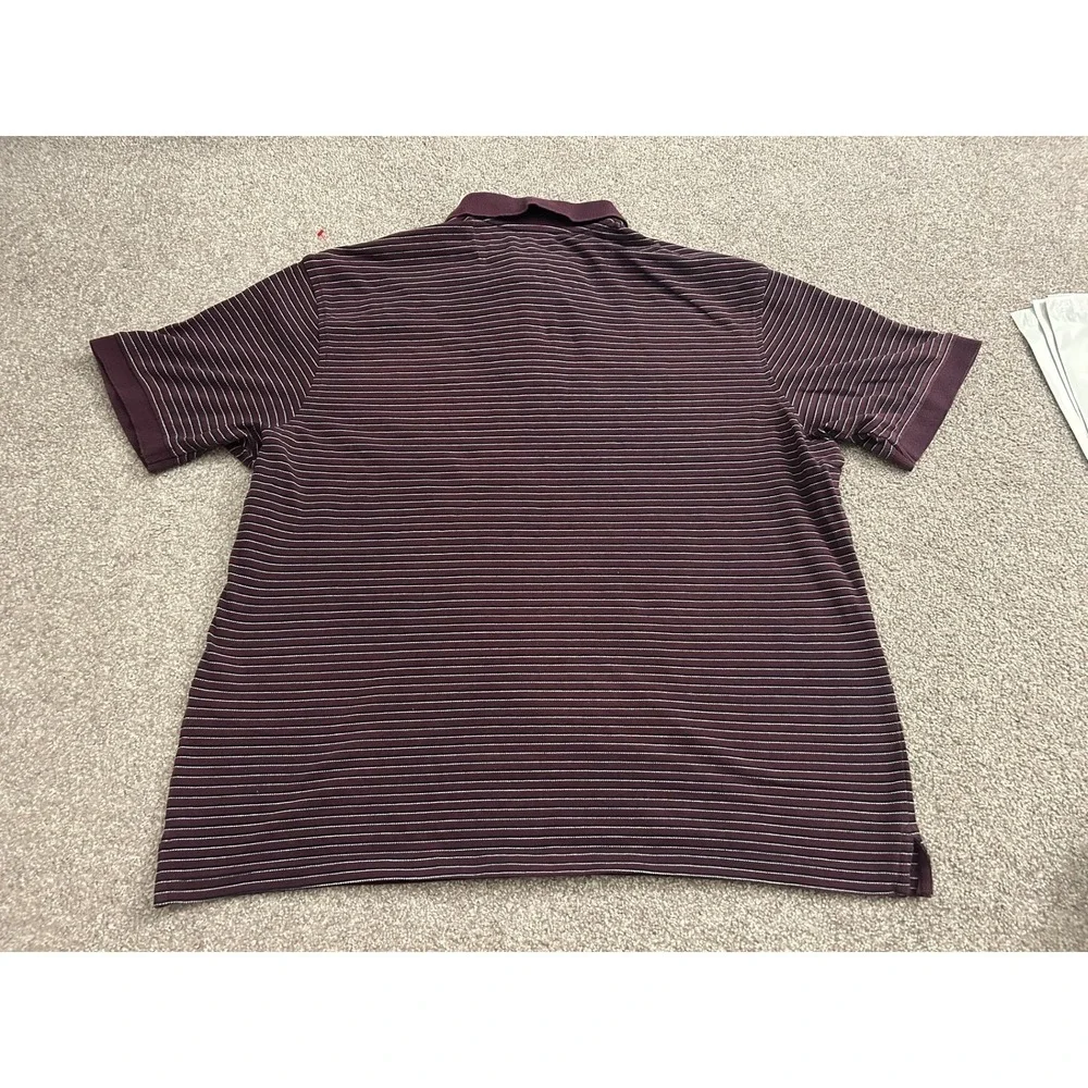 Roundtree‎ & Yorke Polo Shirt Mens XL Burgundy Excellent Striped Cotton Pique